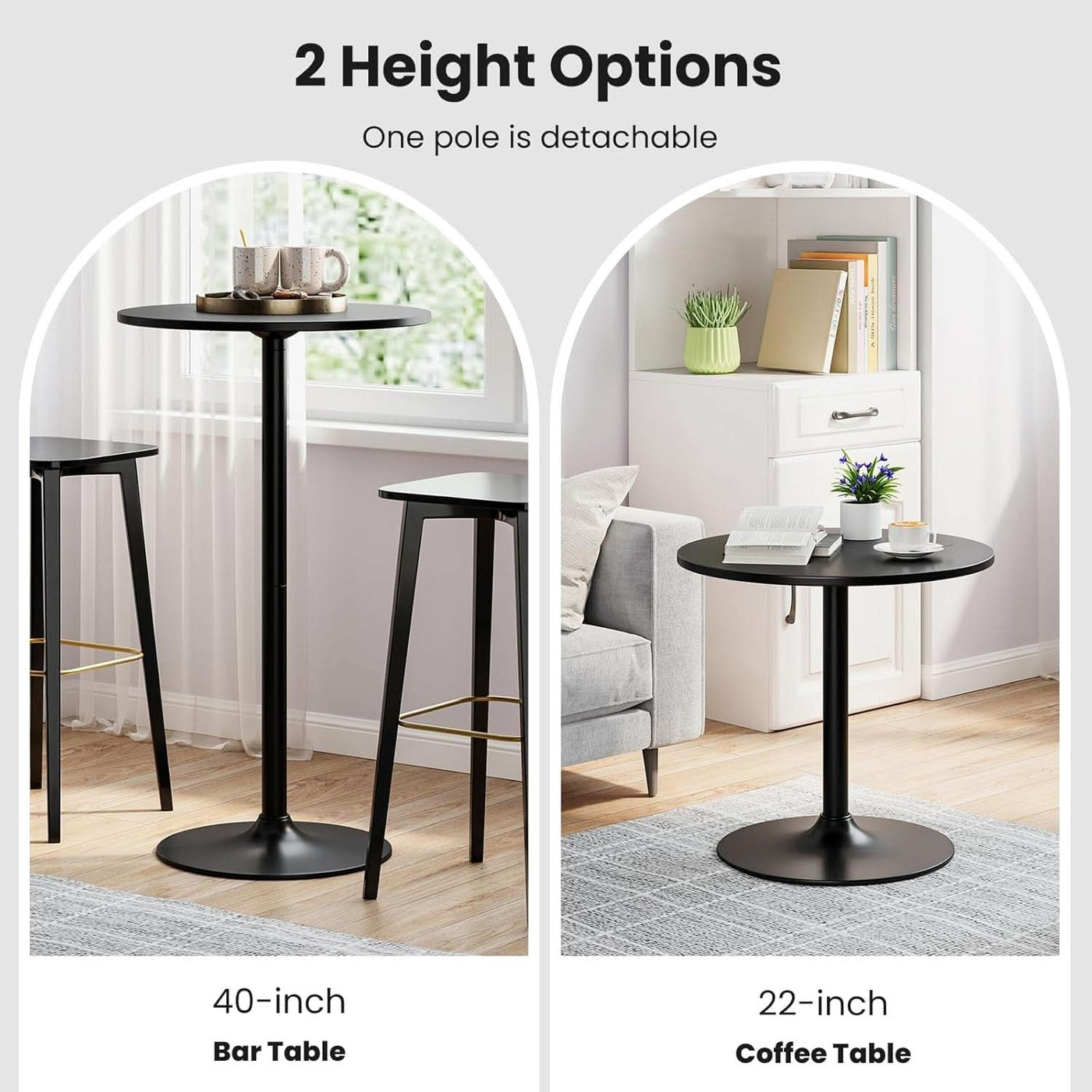 Black 24 in Circular Bar Table Height Adjustable Commercial Grade