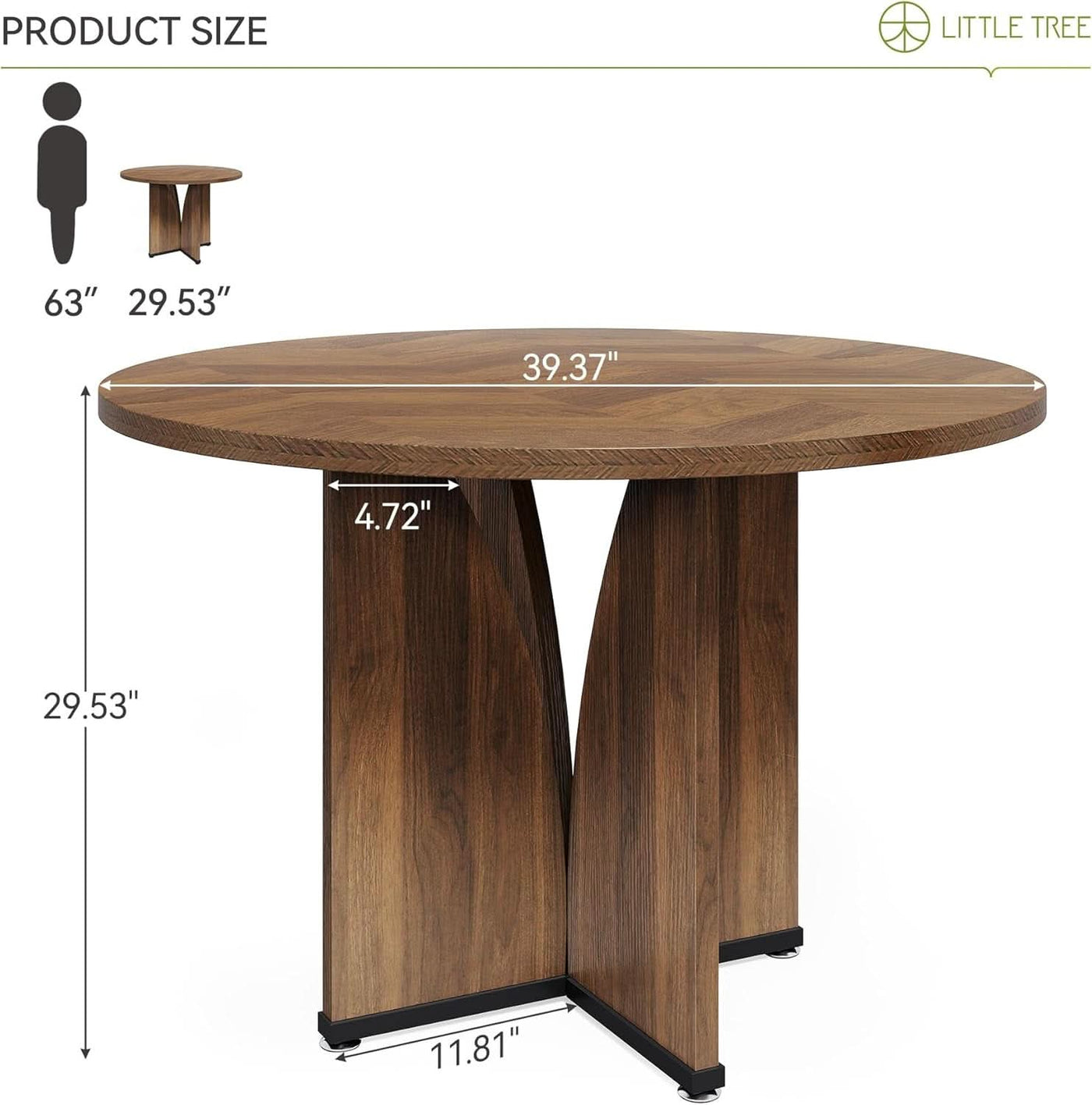 Round 39 Inch Dining Table Rustic Dark Brown Seats 2 To 4