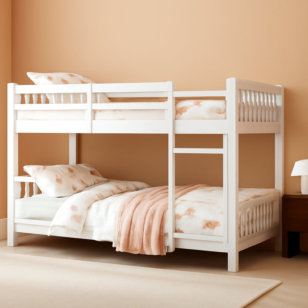 Low Profile White Solid Wood Twin Over Bunk Bed Guardrails