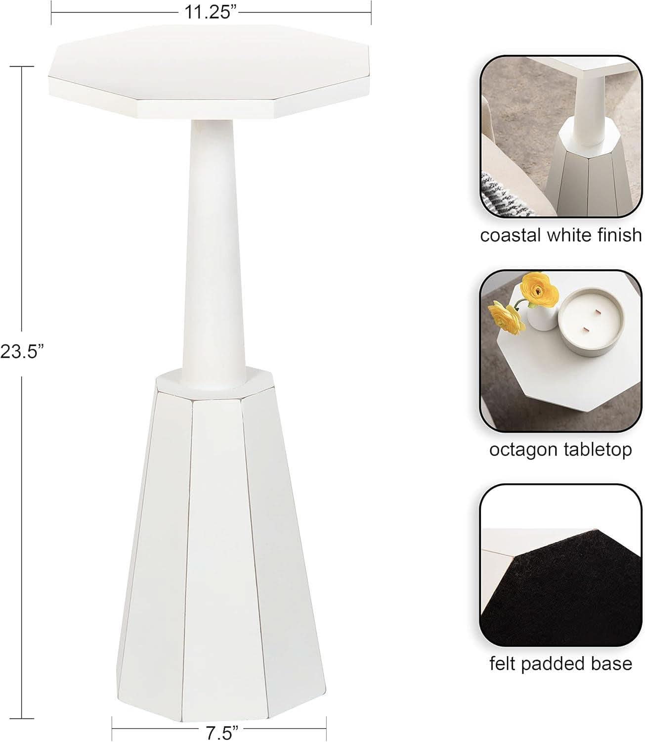 White Octagonal Coastal Accent Table 11x11x24 Inches