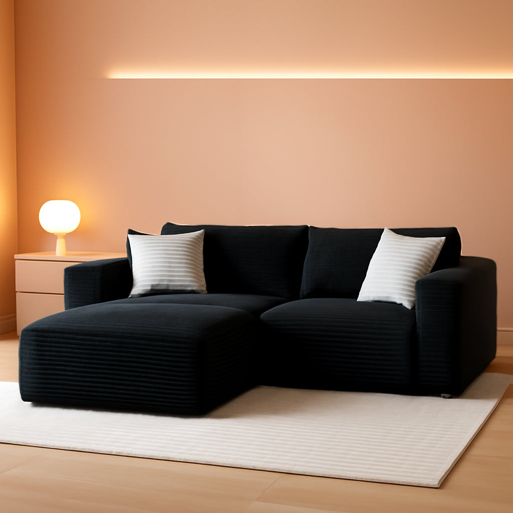 108 Inches Left Facing High End Sectional Sofa Black