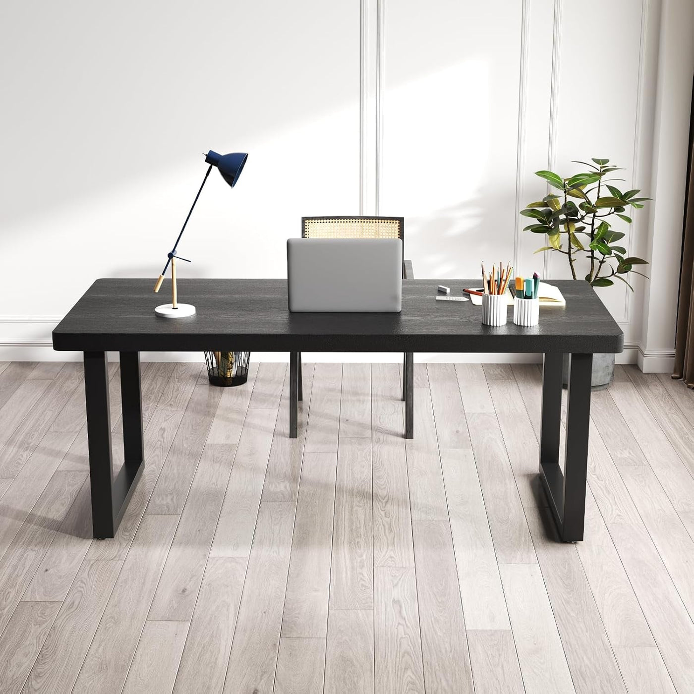 Forty  Seven Inch Black Solid Wood Desk Scratch Resistant Finish