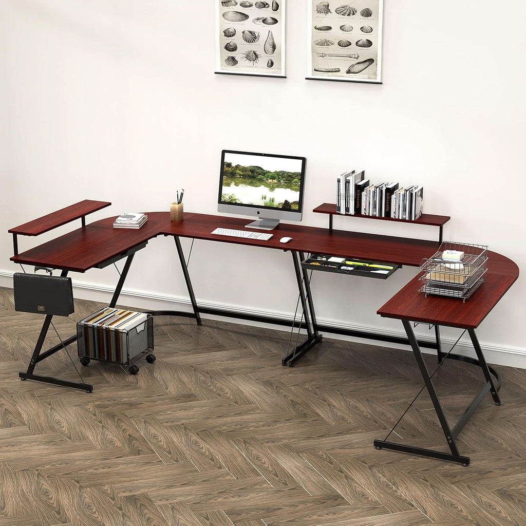 Vista L Shape Desk With Adjustable Monitor Stand Cherry-1