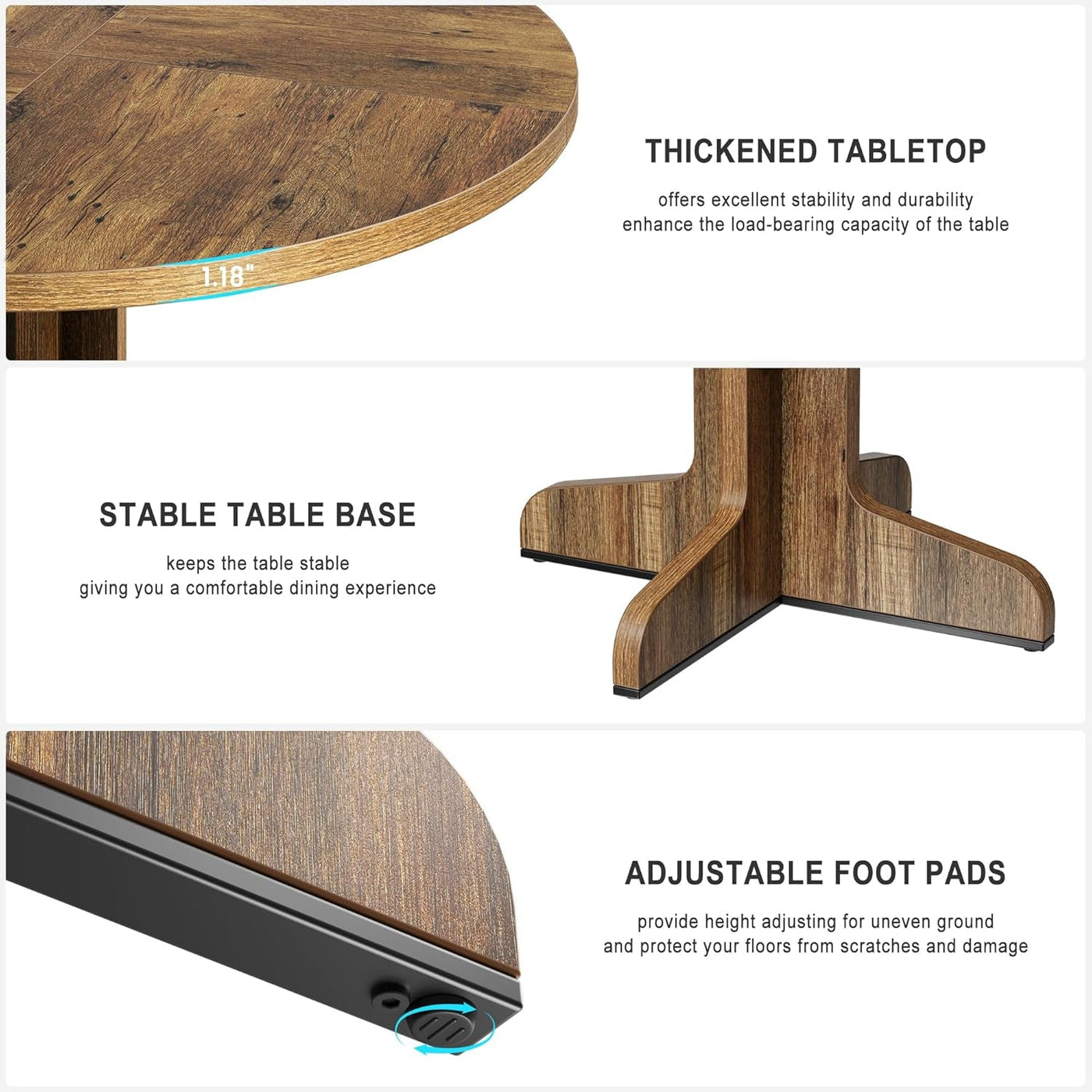 Round Dining Table 47 Inch Brown Matte Textured Finish