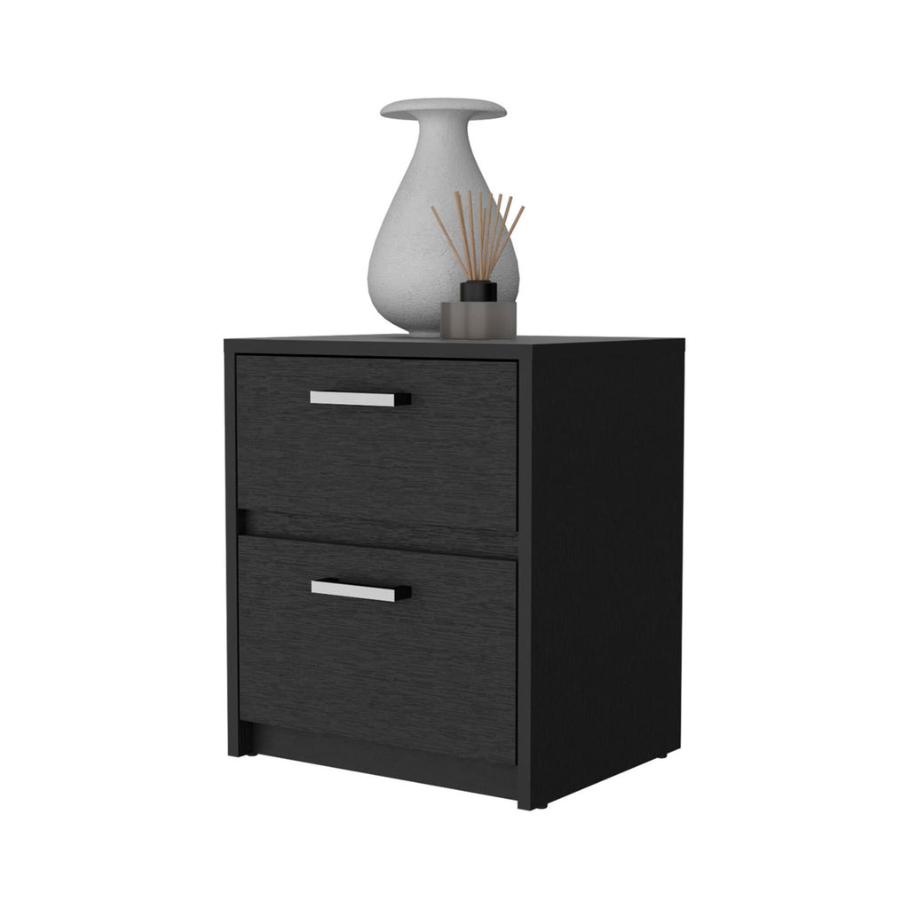 19" Black Two Drawer Nightstand With Integrated Tech-0