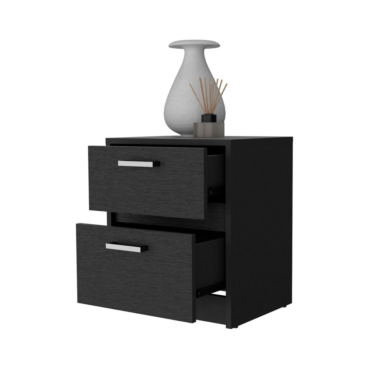 19" Black Two Drawer Nightstand With Integrated Tech-1