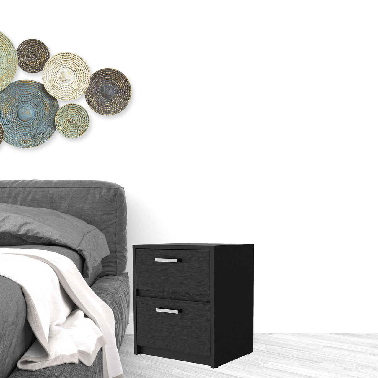 19" Black Two Drawer Nightstand With Integrated Tech-2