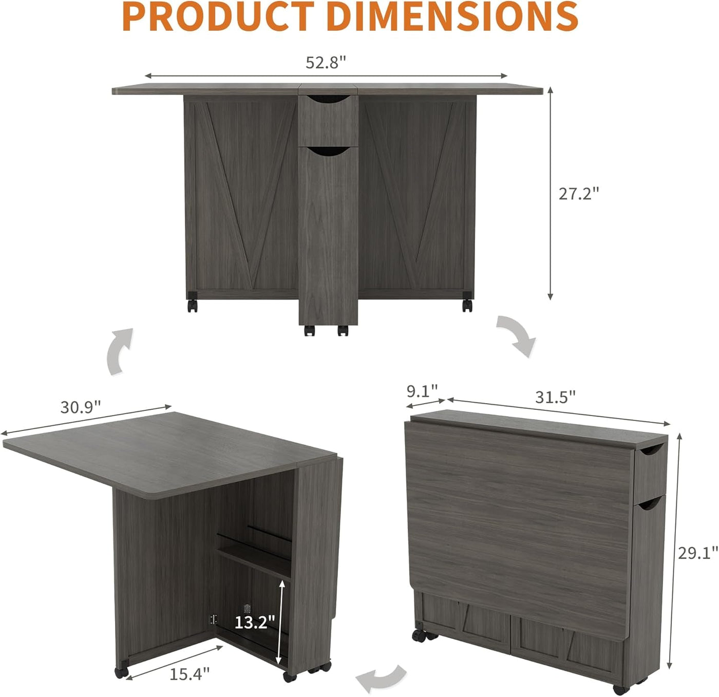 Compact Folding Dining Table With Integrated Wheels