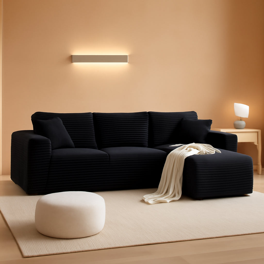 Black 92.5 Inch Modular Sectional Sofa Convertible