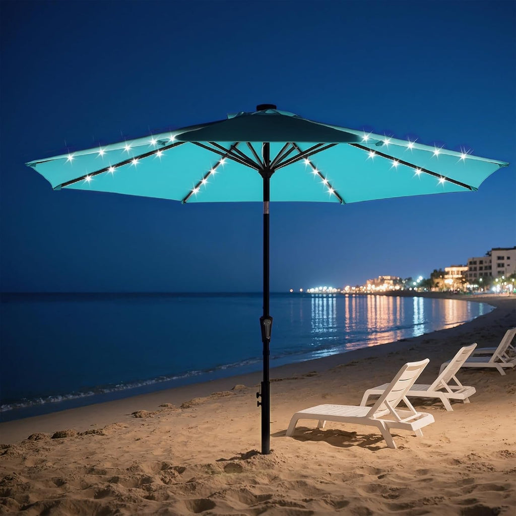 Outdoor Solar Patio Umbrella Featuring Crank LED Lights