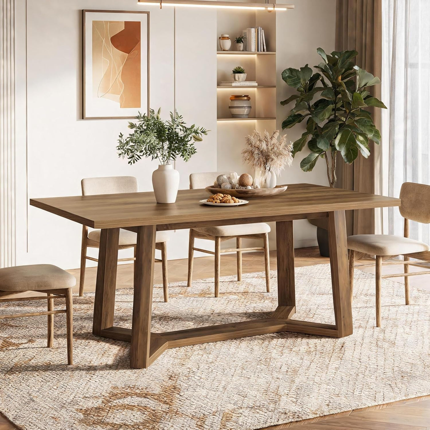 47-Inch Rustic Brown Rectangular Dining Table Geometricbase