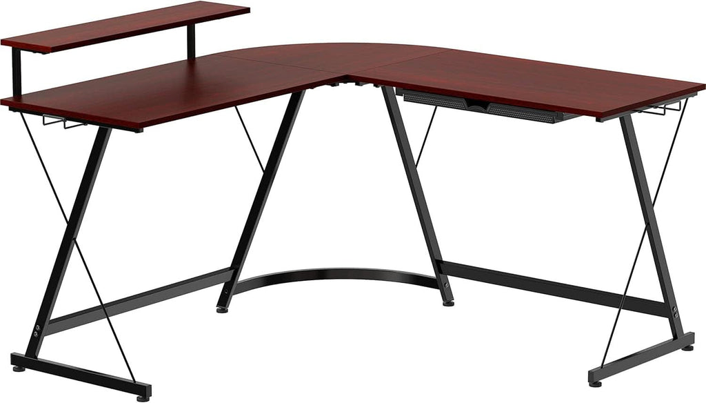 Vista L Shape Desk With Adjustable Monitor Stand Cherry-4