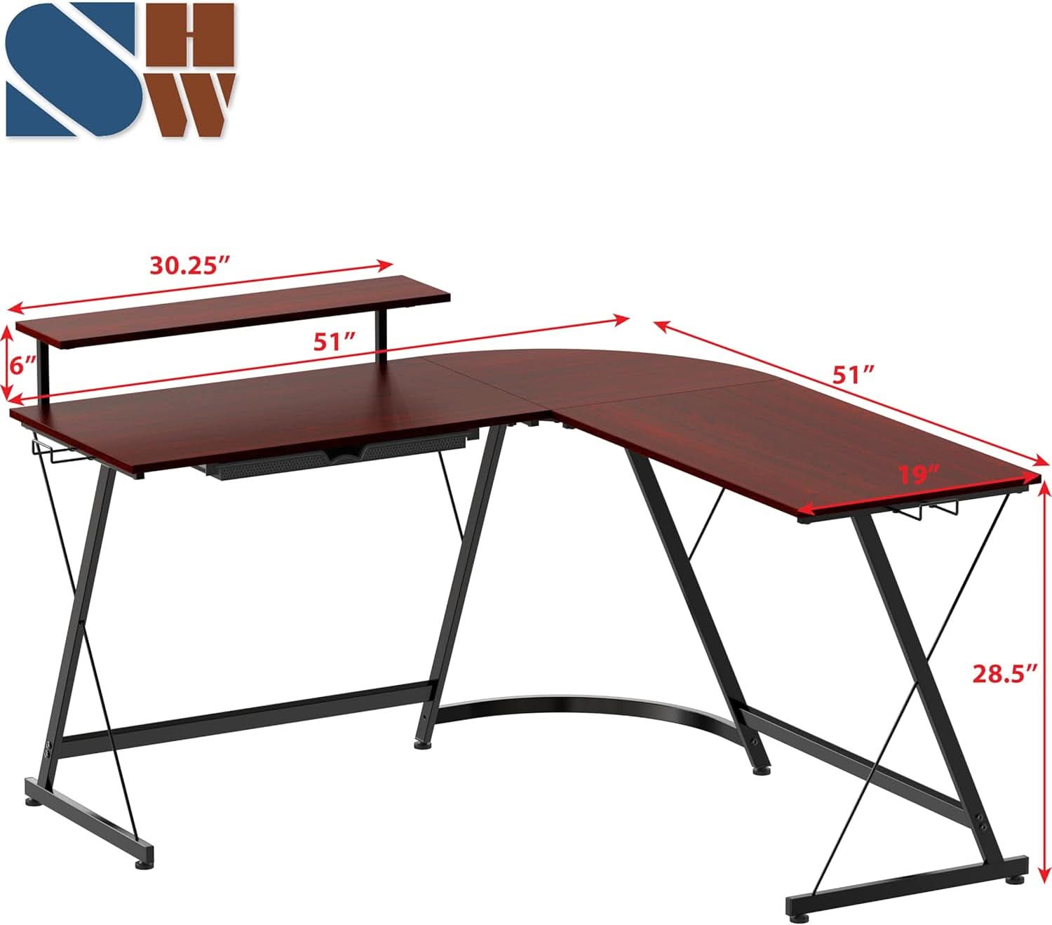 Vista L Shape Desk With Adjustable Monitor Stand Cherry-2