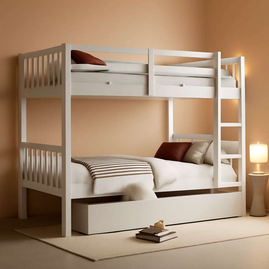 White Premium Grade Rubberwood Bunk Bed Drawers ProLine