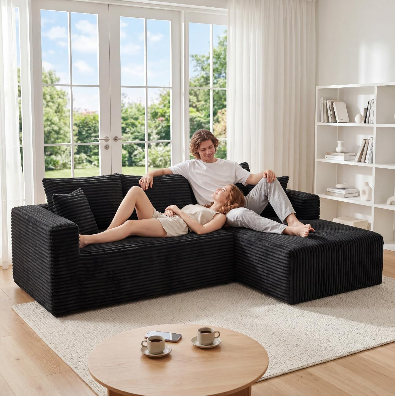 Black 92.5 Inch Modular Sectional Sofa Convertible