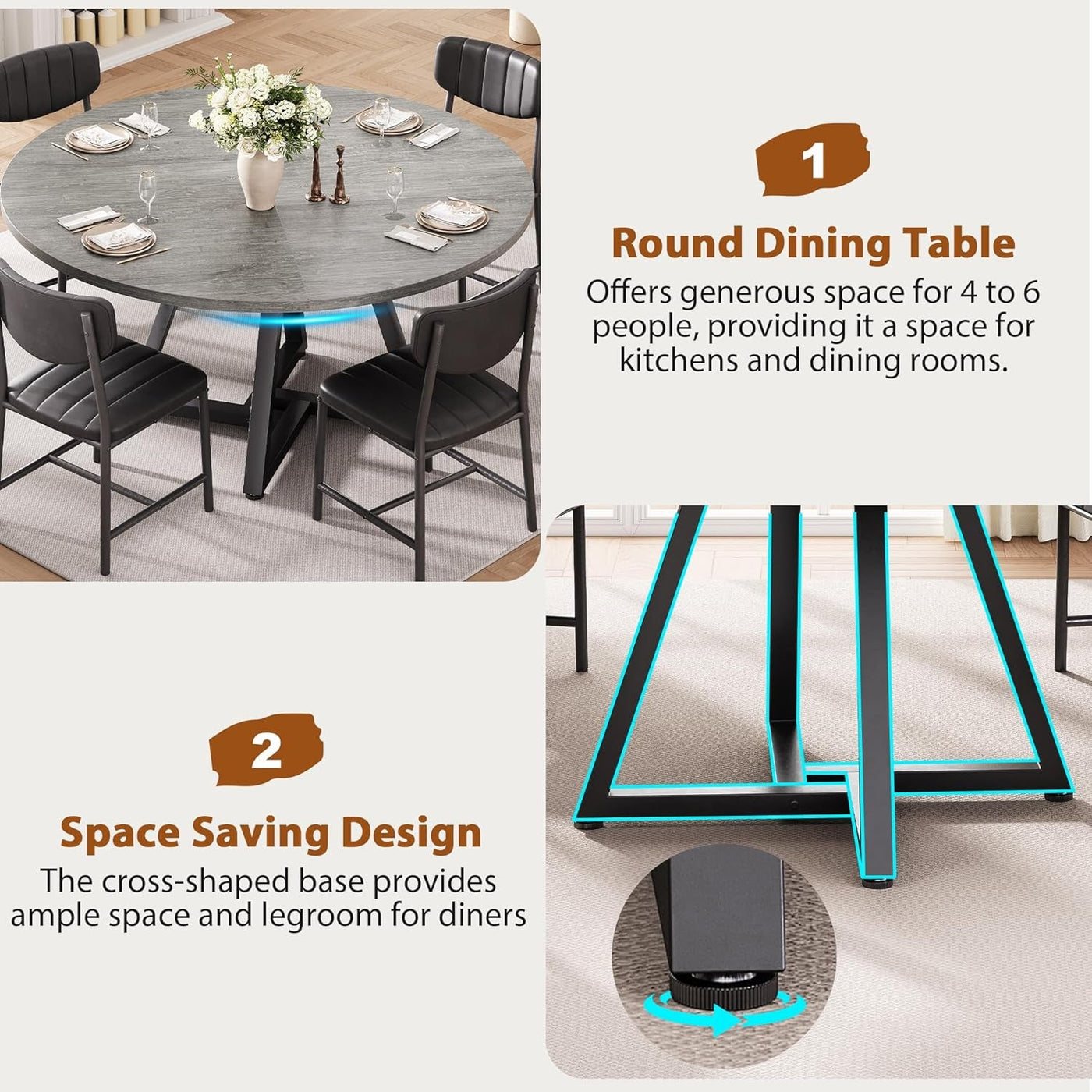 Premium Multifunctional 51 Inch Round Grey DiningTable
