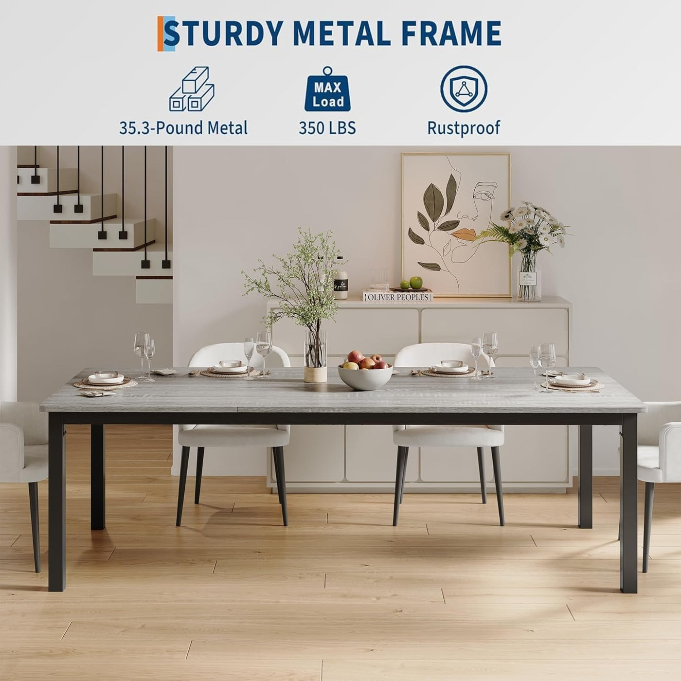 Grey Industrial Dining Table 78 Inch Mortise Tenon Joint