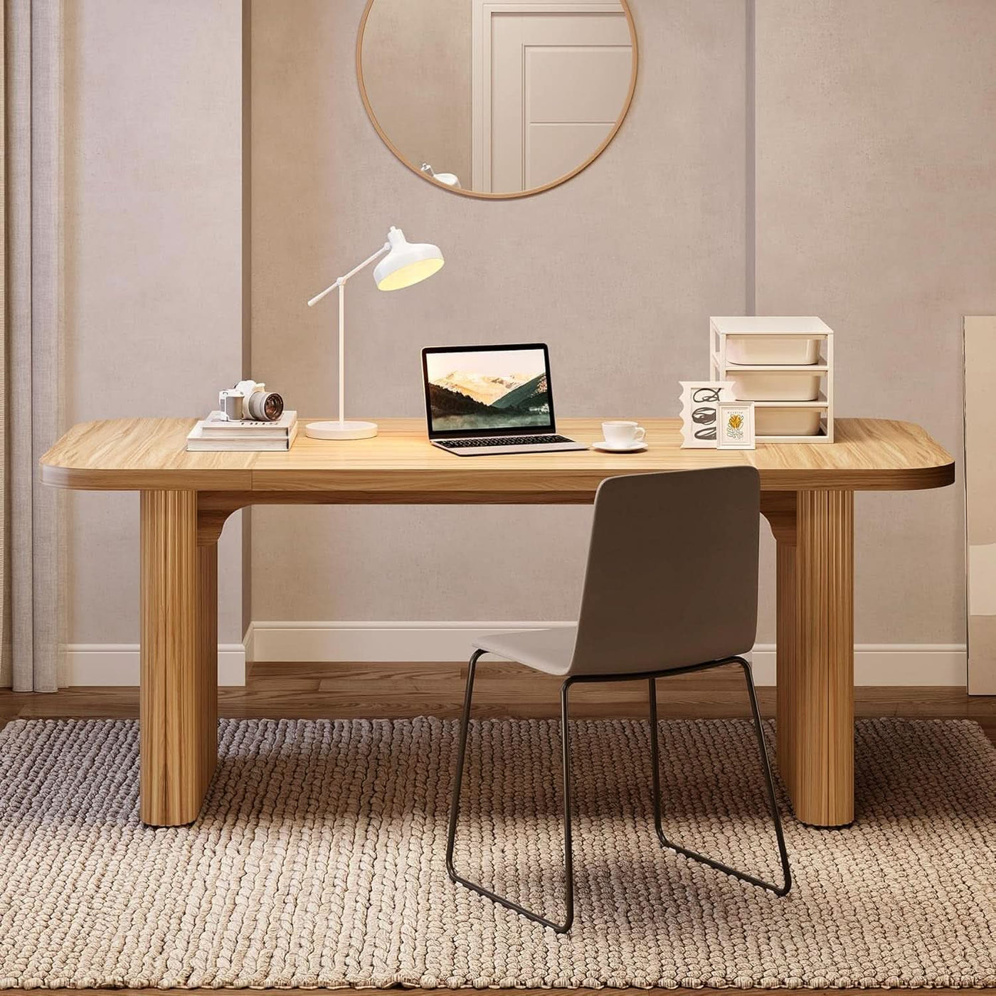 62 Inch Home Office Computer Desk Textured Double Base