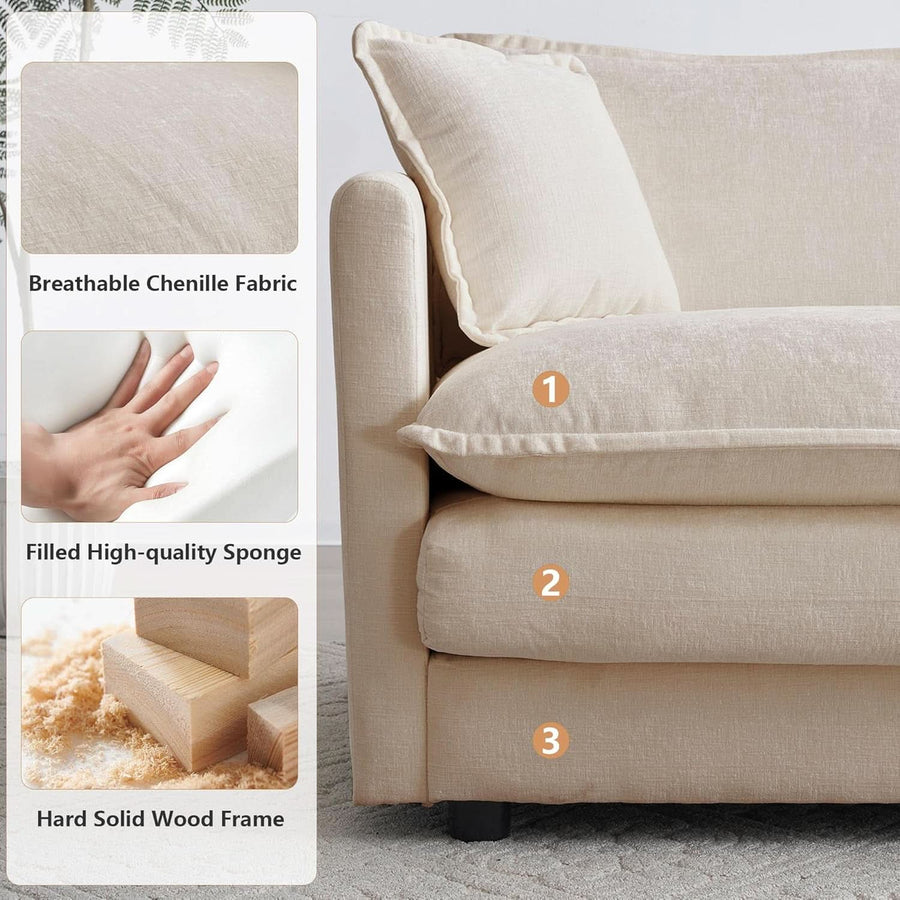 Chenille 76 Inch Loveseat Sofa Light Coffee Armrest Pillows