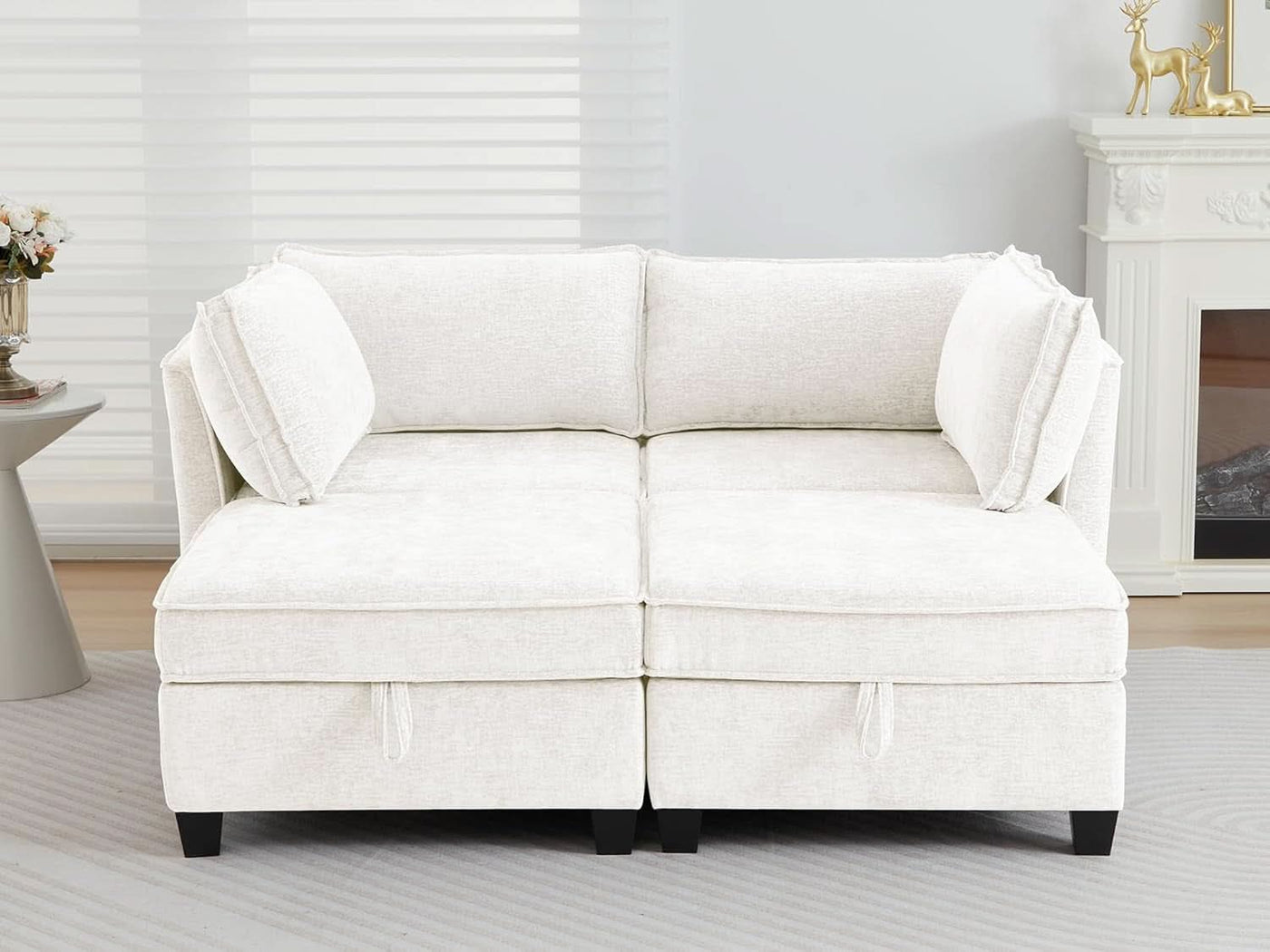 Beige Modular Sectional Sofa Featuring Sleeper Storage