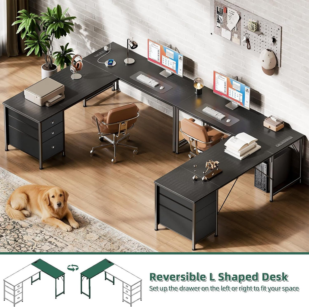 63 Inch Corner Desk Black Ultra Premium Storage Drawers