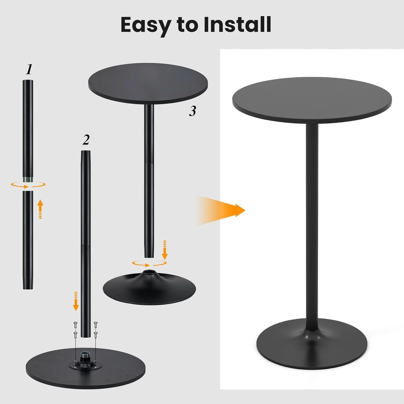Black 24 in Circular Bar Table Height Adjustable Commercial Grade