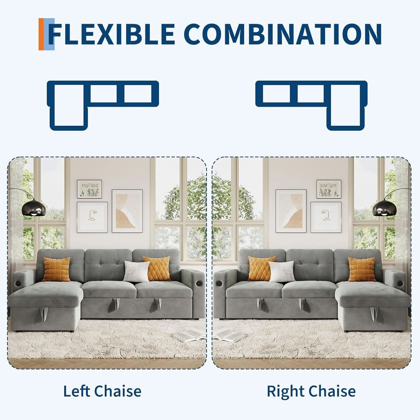84Inch LShaped Sleeper Sofa Integrated Storage System