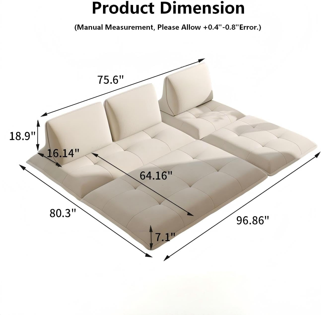 Beige Microfiber Sectional Sofa Daybed With Ottoman