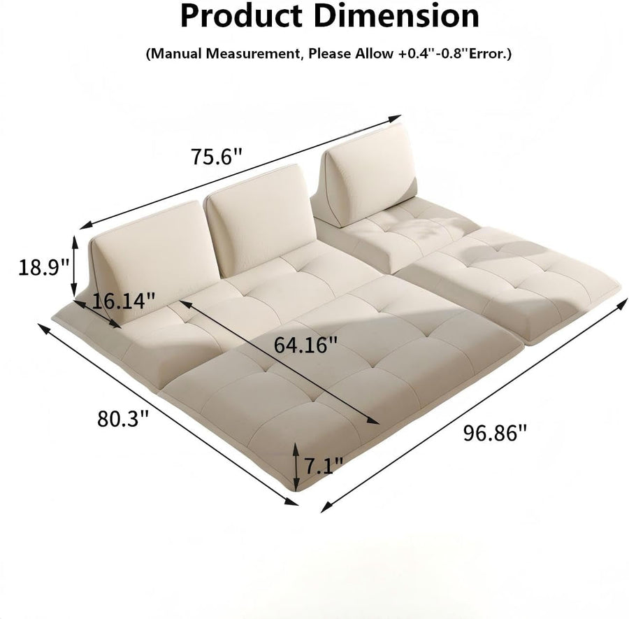 Beige Microfiber Sectional Sofa Daybed With Ottoman