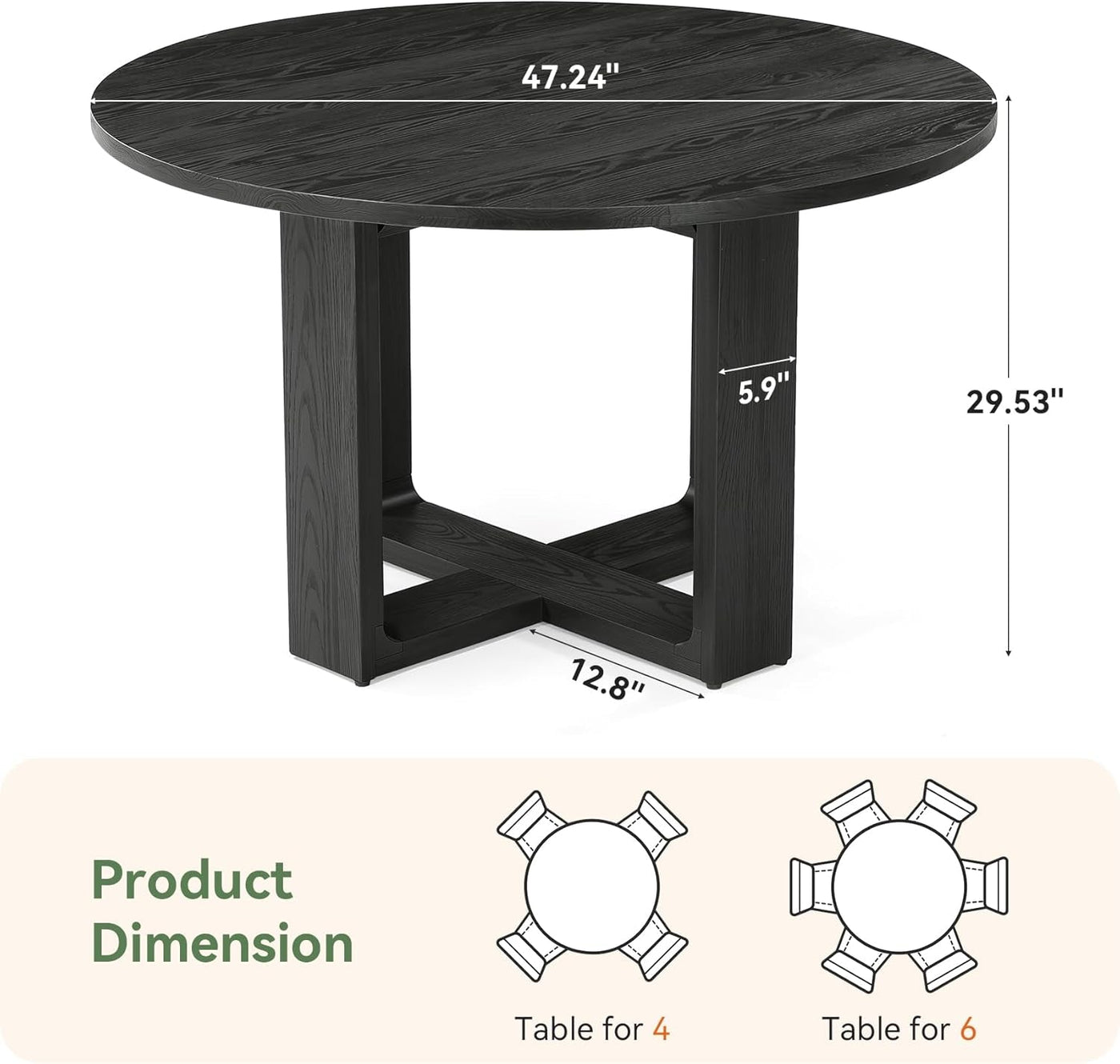 Round Dining Table 47.24 Black Luxurious Solid Wood