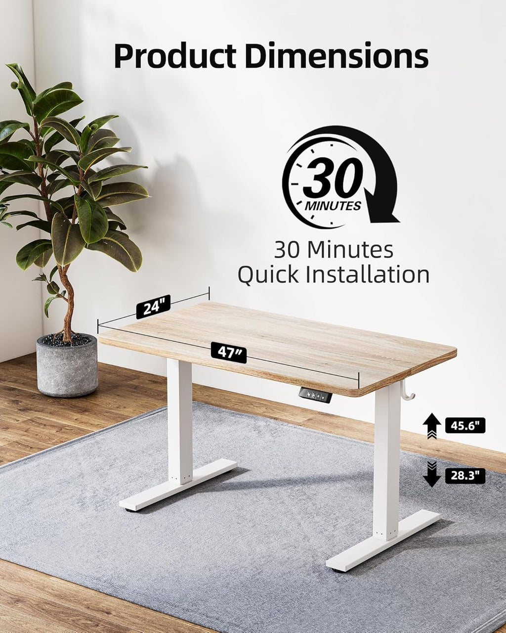 Height Adjustable Standing Desk White 47.2 Inch Wide-2