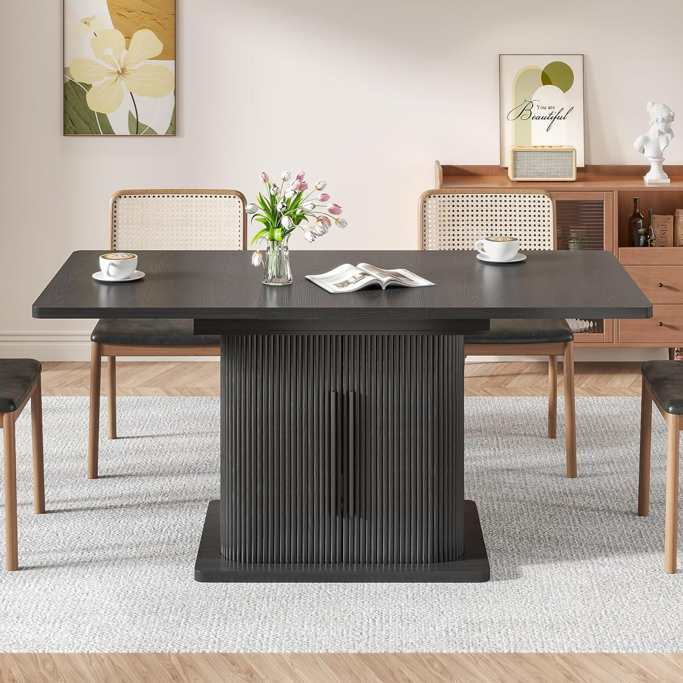 Extendable Black Dining Table With Concealed Storage
