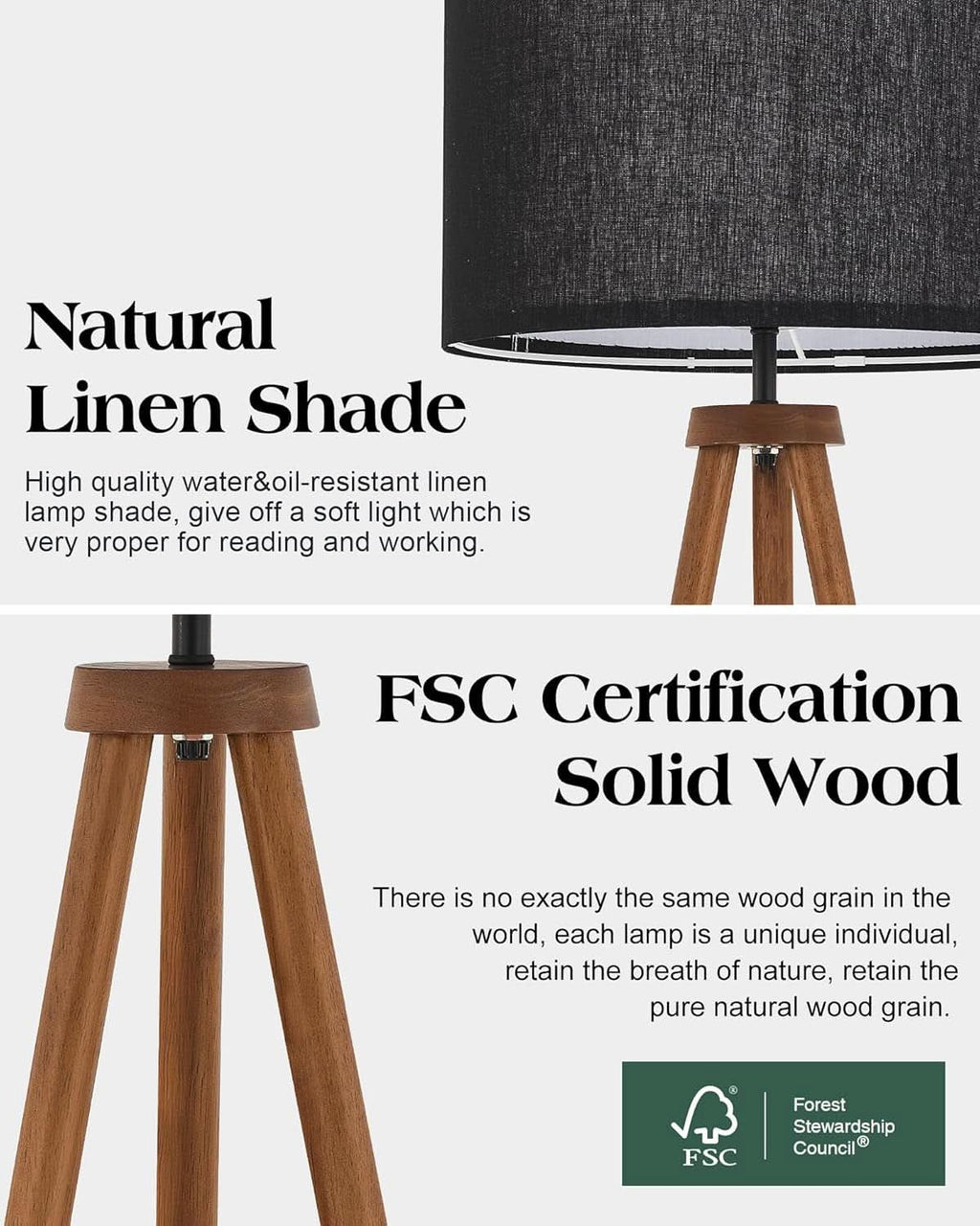 Walnut Wood Tripod Floor Lamp Color Temperature LED