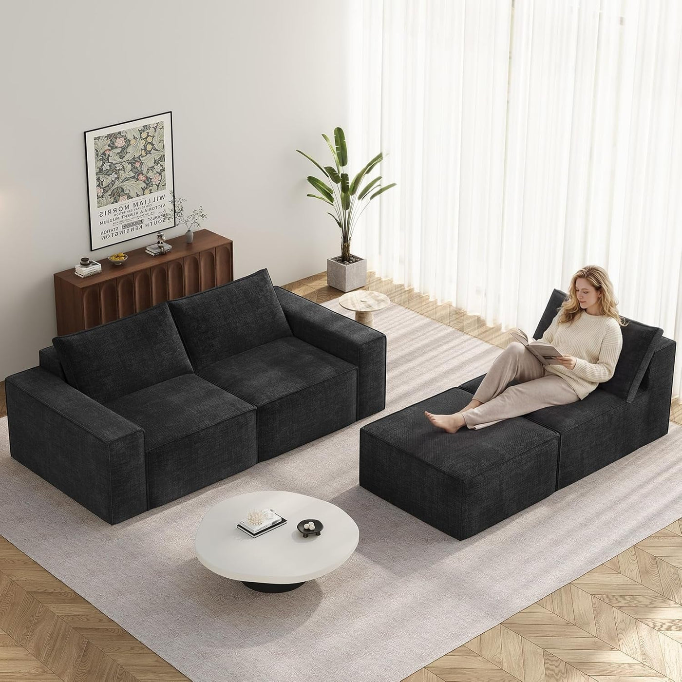 114 Inch Modular Contemporary Sectional Sofa Black
