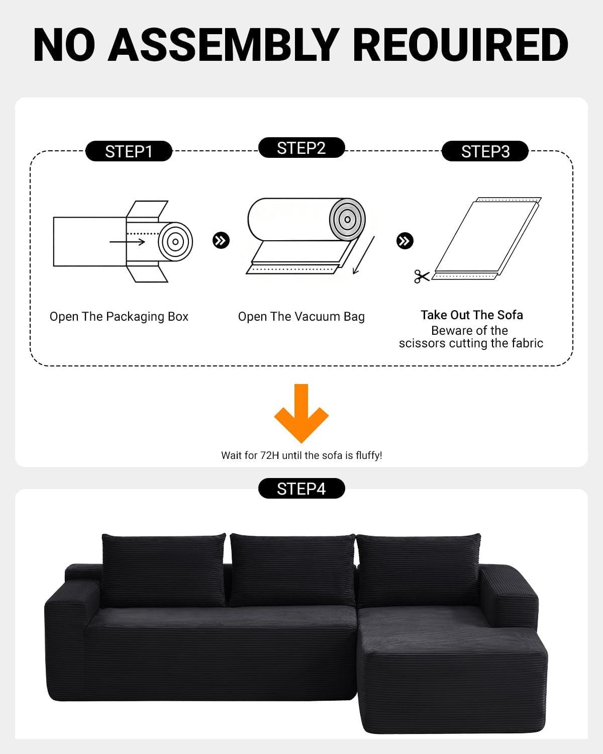 96 Inch Cloud Contemporary Sectional Sofa Charcoal