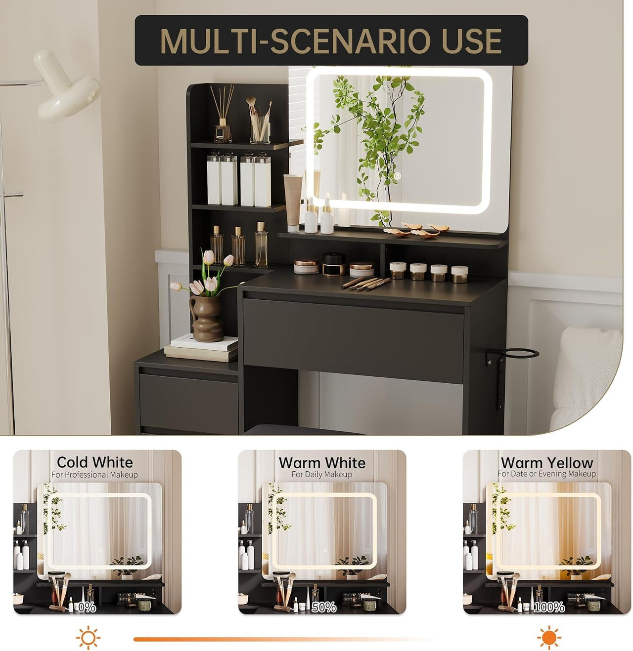 36 Inch Customizable Illuminated Vanity Desk Mirror