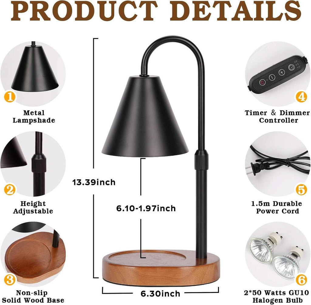 Black Candle Warmer Lamp Featuring Programmable Timer