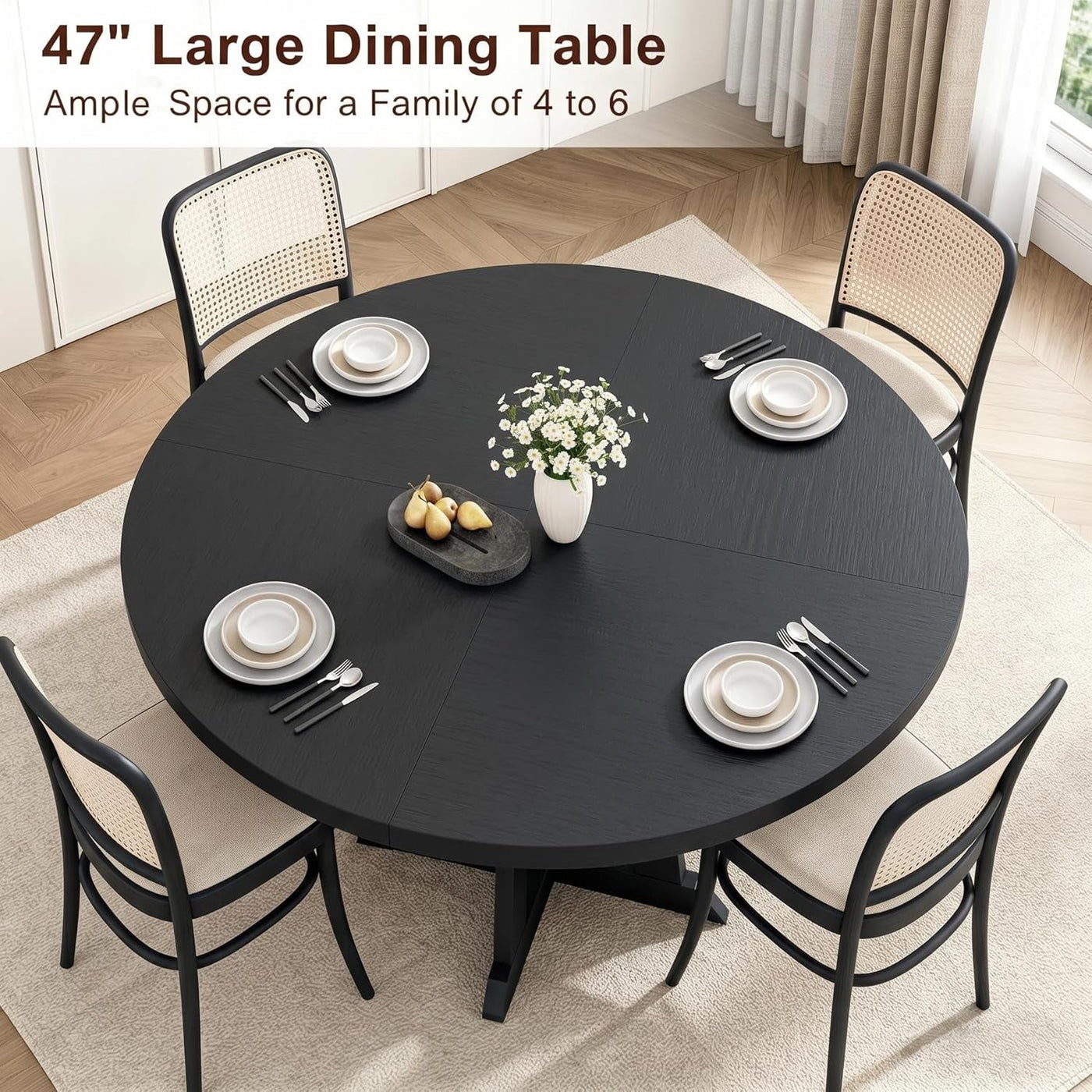 Contemporary Round Forty Seven Inch Dining Table In Black