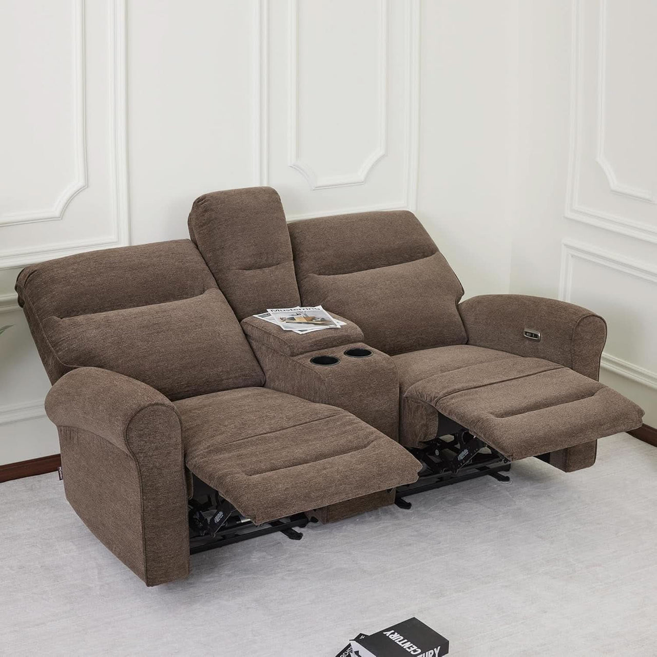 78 Inch Wall Hugger Power Loveseat USB Ports Dark Brown