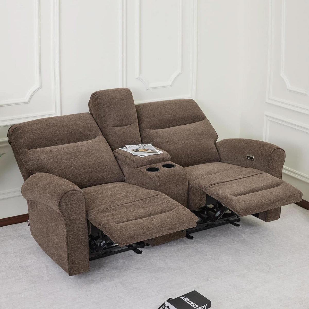 78 Inch Wall Hugger Power Loveseat USB Ports Dark Brown