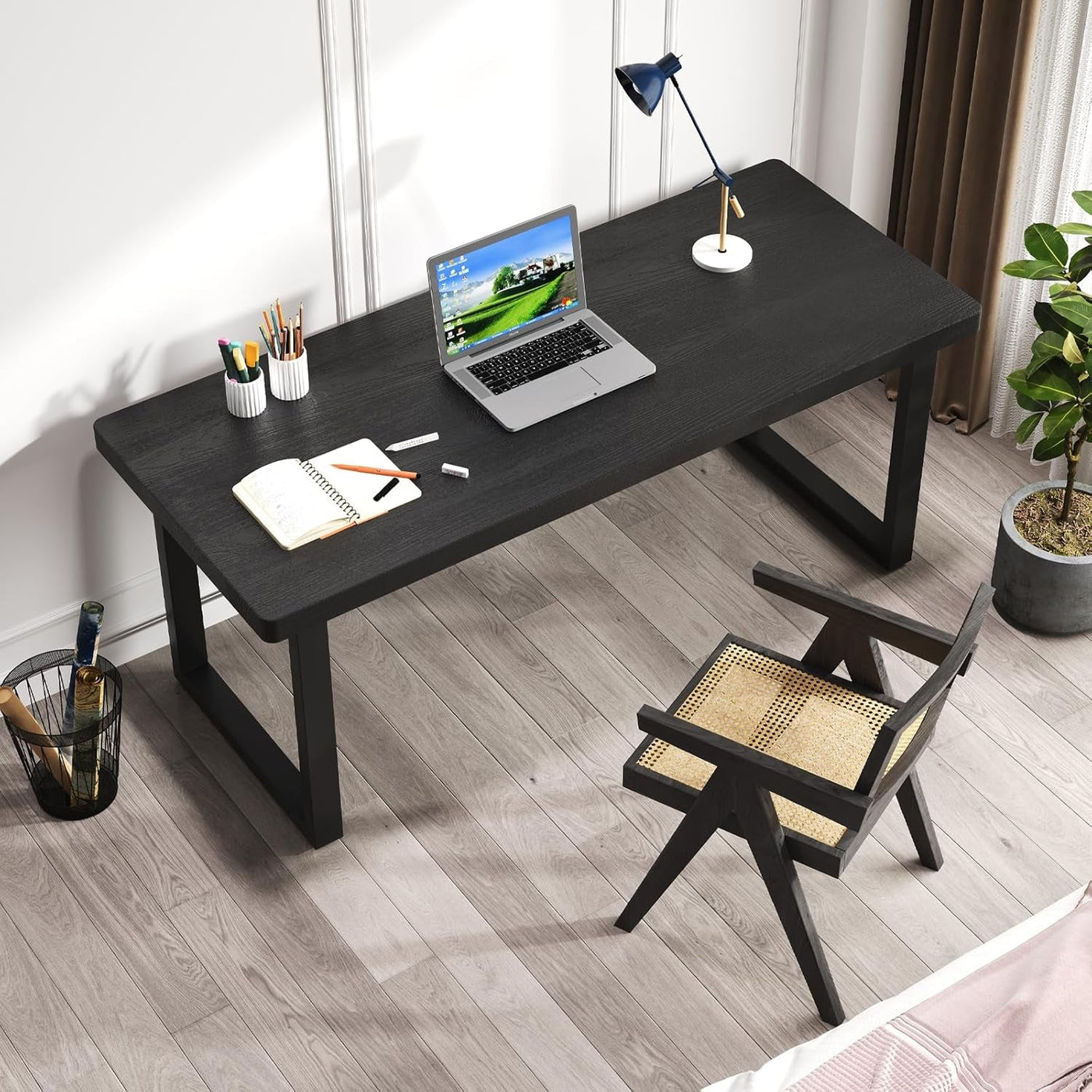 Forty  Seven Inch Black Solid Wood Desk Scratch Resistant Finish