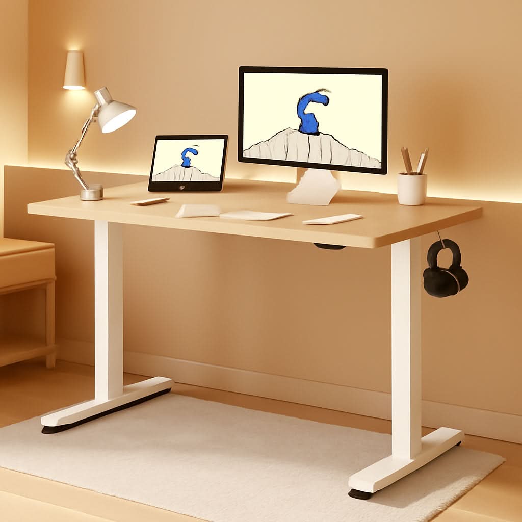 48 X 24 Standing Desk Height Adjustable White Frame Maple
