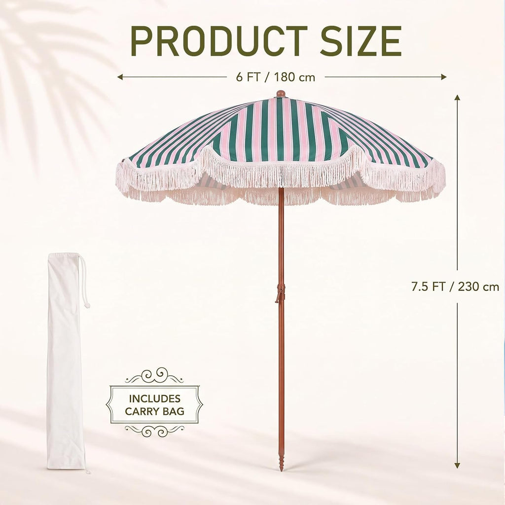Boho Fringe Patio Umbrella With Solar String Lights