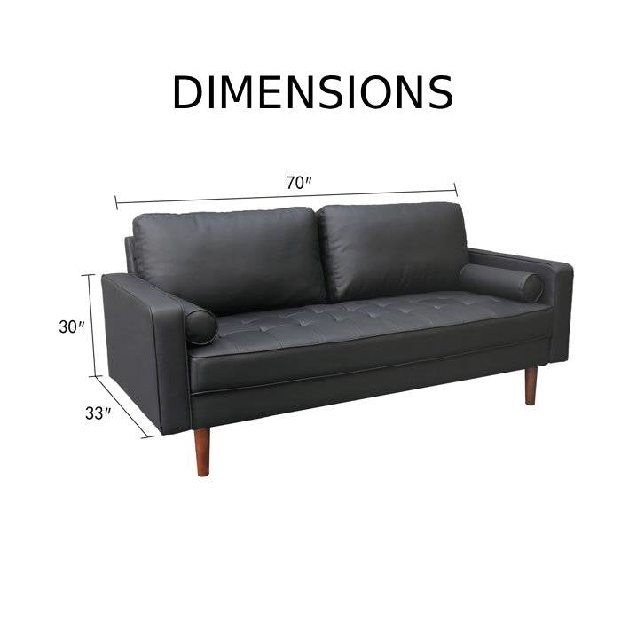 Beige Upholstered Faux Leather Sofa w/ Pillows Solid Hardwood Legs