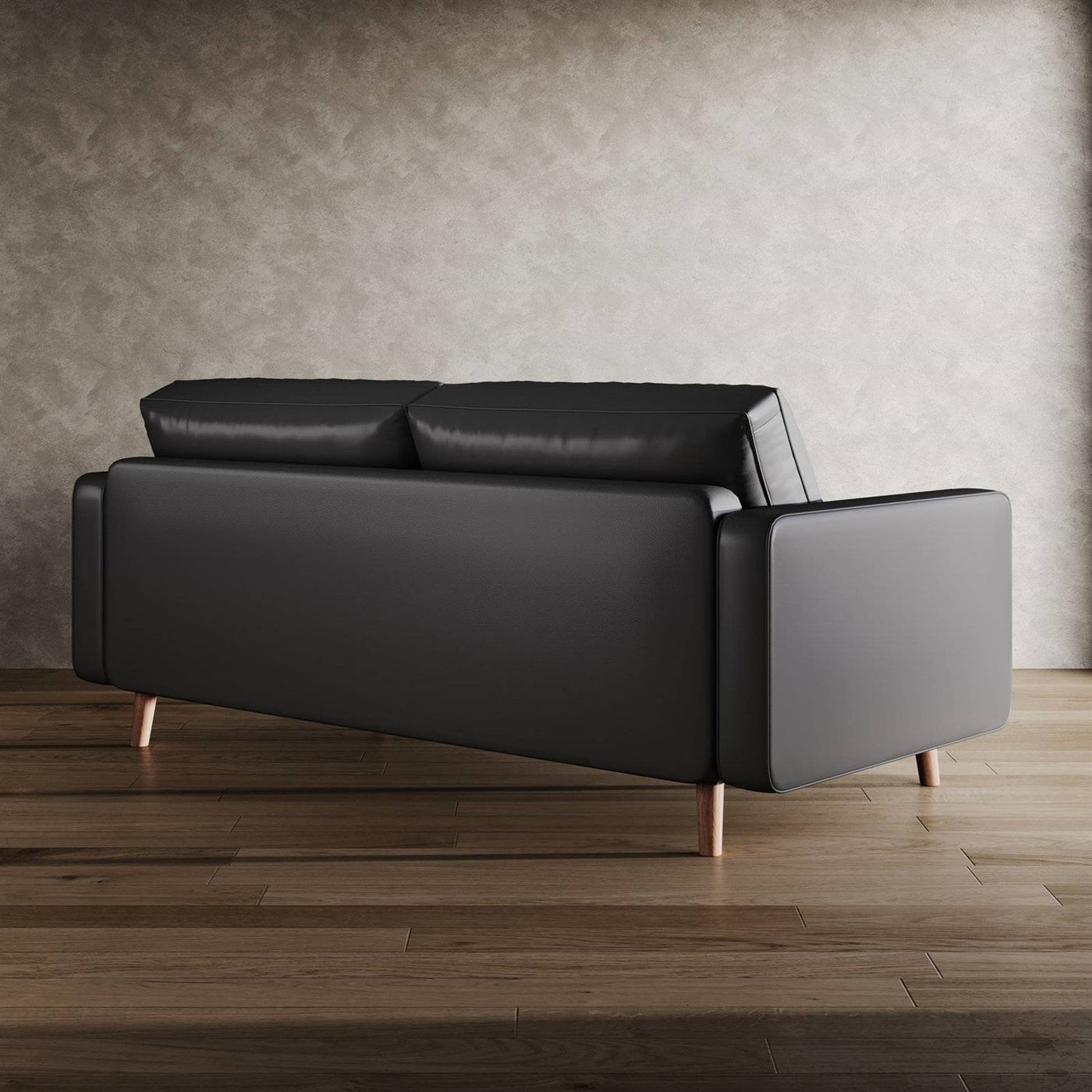 Black Upholstered Faux Leather Sofa w/ Pillows Solid Hardwood Legs
