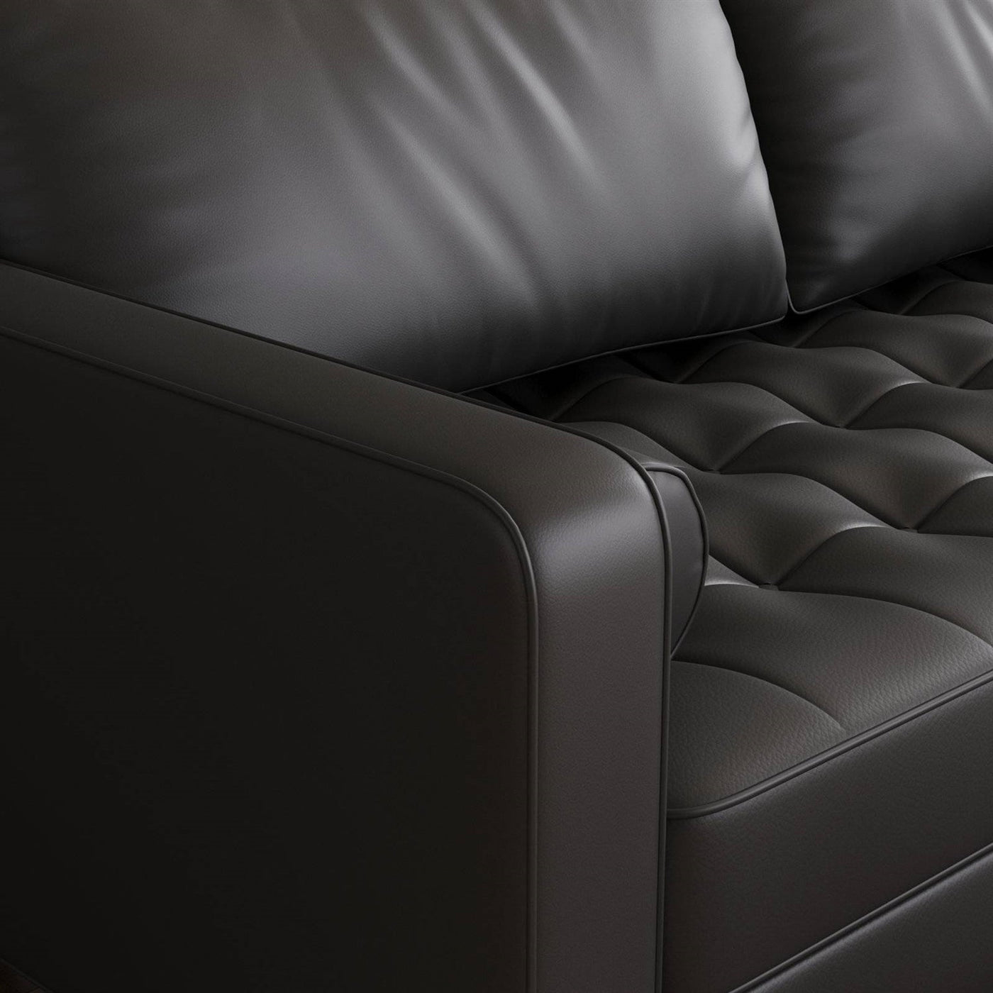 Black Upholstered Faux Leather Sofa w/ Pillows Solid Hardwood Legs