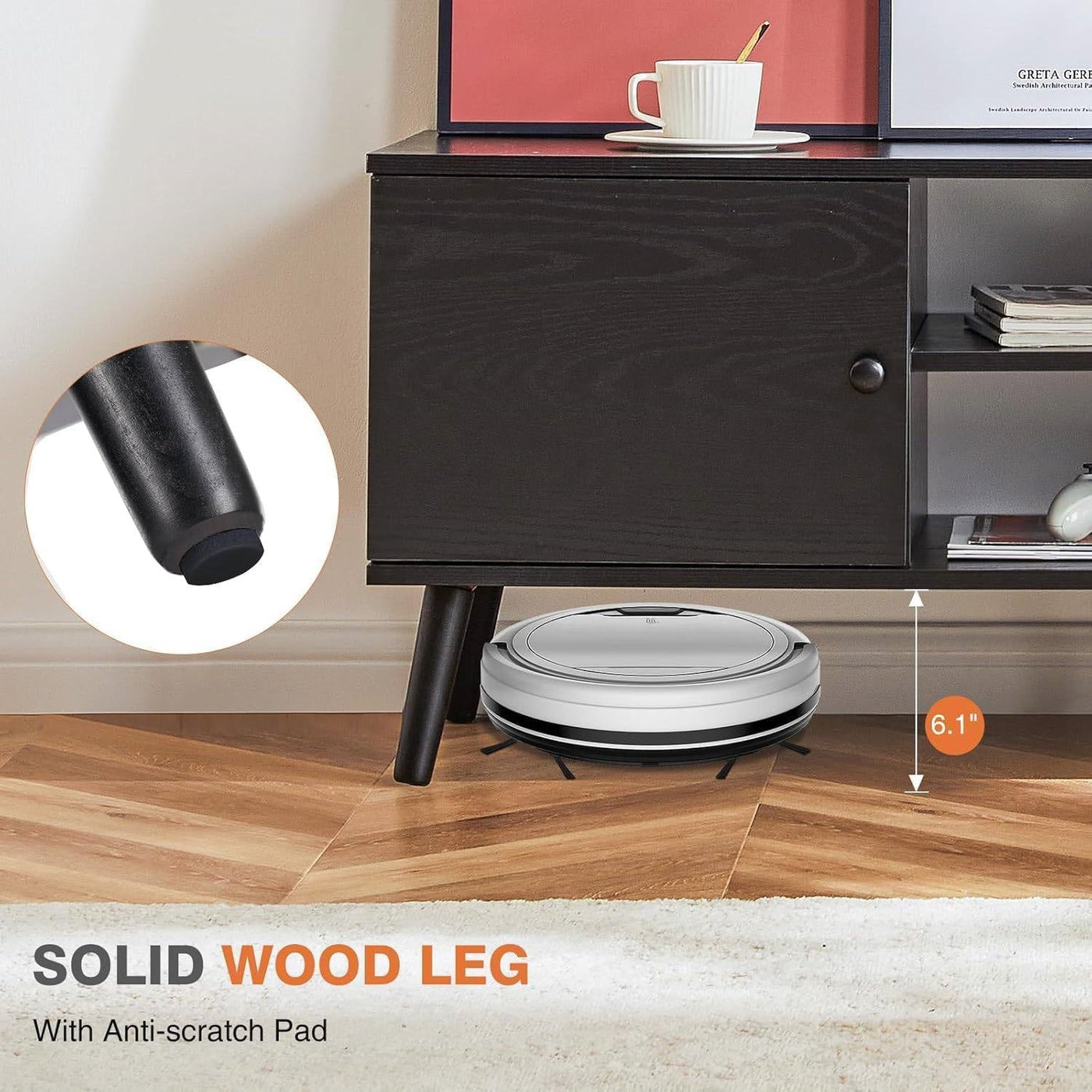 Mid-Century Modern TV Stand in Black Wood Finish for TV up to 60-inches