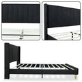 Full size Mid-Century Black Linen Platform Bed Frame with Upholstered Headboard