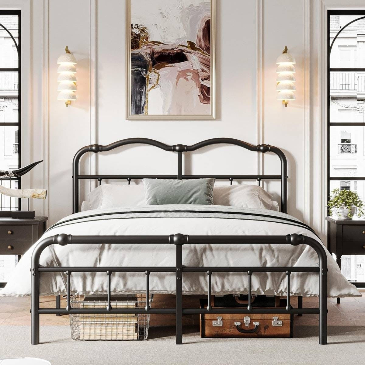 Full Size Industrial Vintage Heavy Duty Steel Slat Bed Frame