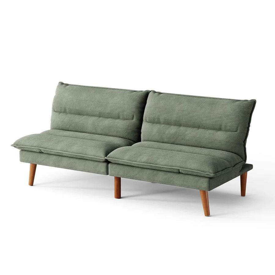 Modern Green Corduroy Fabric Futon Sleeper Sofa Bed Couch with Wood Legs